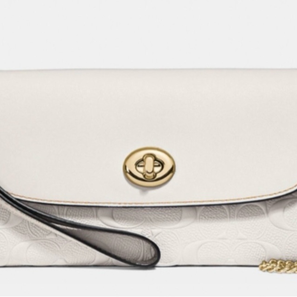 Coach Cream Clutch with Gold Chain